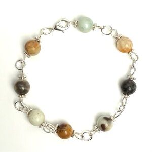 Elegant Hand Crafted Multicolor Amazonite Beaded Bracelet Silver Tone Hardware